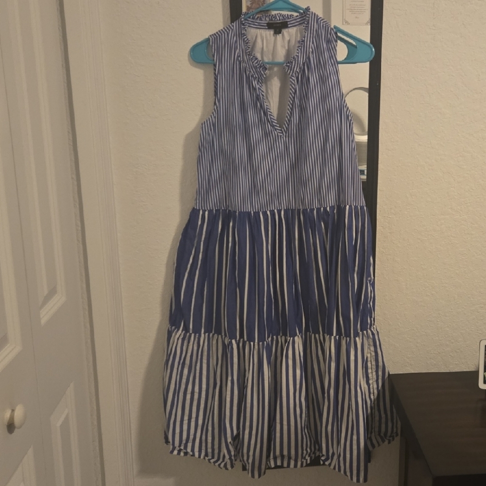 J. Crew Blue and White Tiered Poplin Sundress